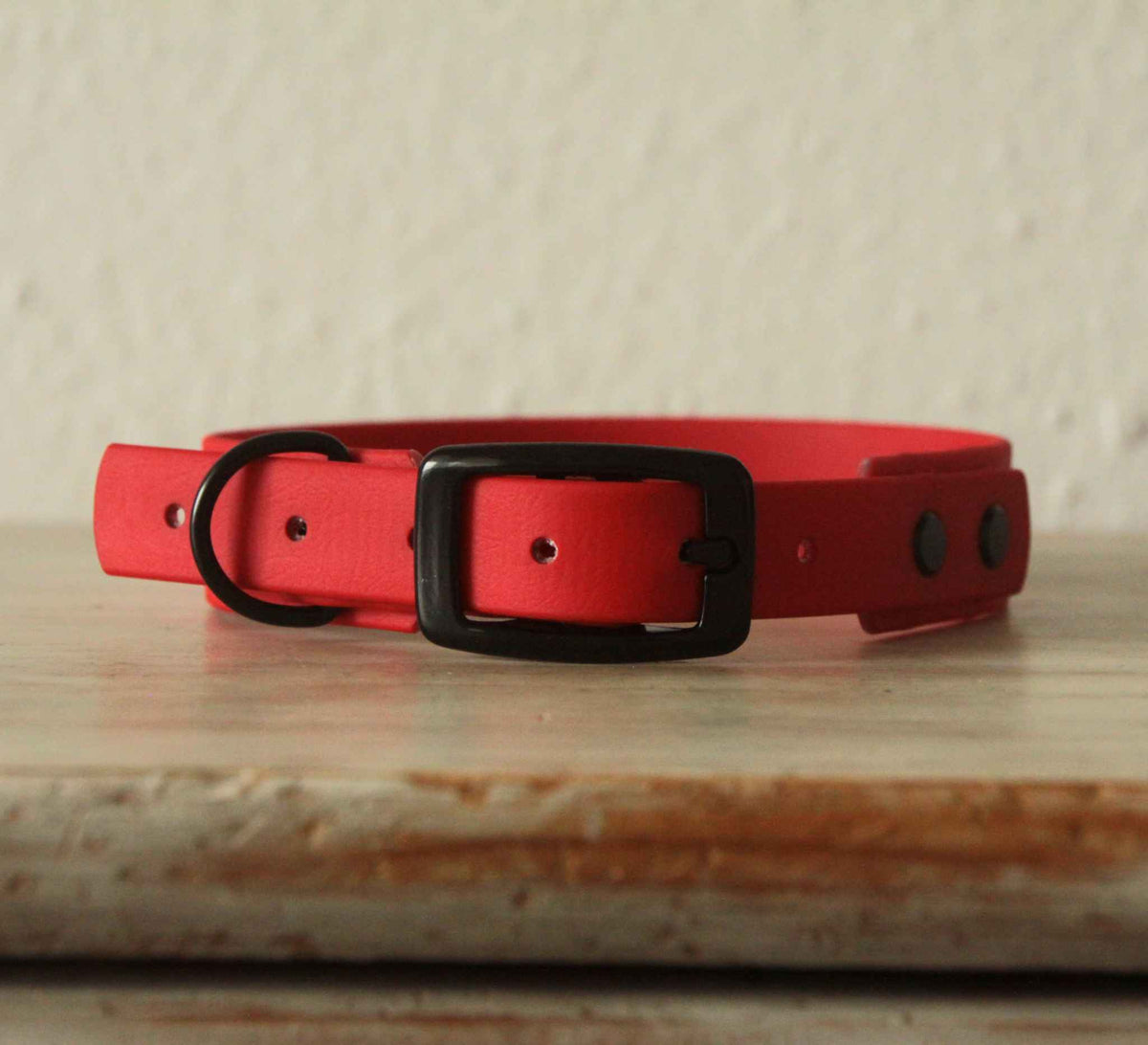 Rotes BioThane® Hundehalsband von LURO BERLIN in Detailaufnahme